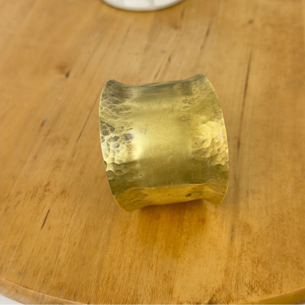 Modernist Solid Brass Satin Hand Hammered Finish Curve Cuff Bangle Bracelet - Picture 11 of 13